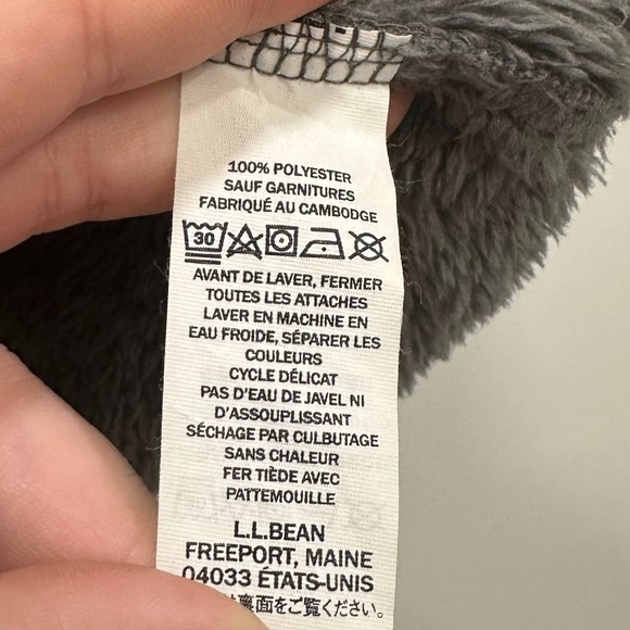 LL Bean Medium Gray Blue Sherpa Popover 1/2 Button Outerwear Fleece Fuzzy - Picture 3 of 13